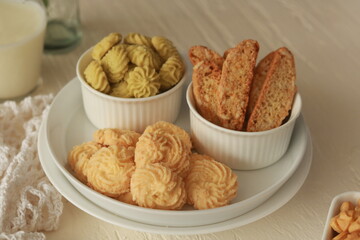 Assorted nice biscuits on the table.
