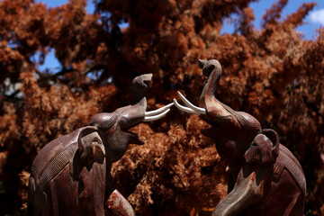 The elephant statues are fighting
