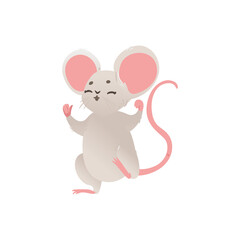 Obraz na płótnie Canvas Cute baby mouse dancing or jumping for joy, flat vector illustration isolated.