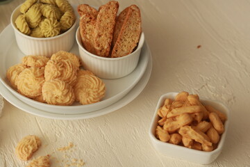Assorted nice biscuits on the table.