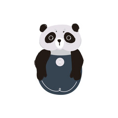 Cute panda pocket with button isolated on white background.