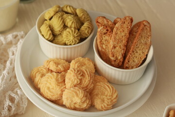 Assorted nice biscuits on the table.