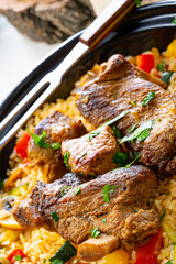 fried rice with vegetables and meat