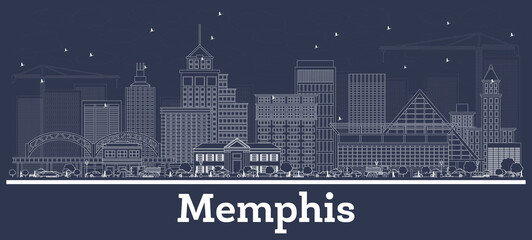 Outline Memphis Tennessee City Skyline with White Buildings.