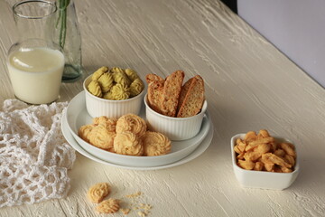 Assorted nice biscuits on the table.