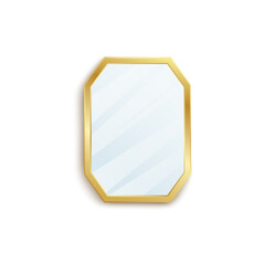 Golden mirror frame with blank reflection surface, realistic interior decoration