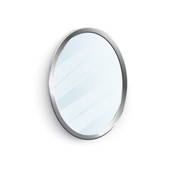 Classic oval mirror with shiny silver frame - isolated interior decor element