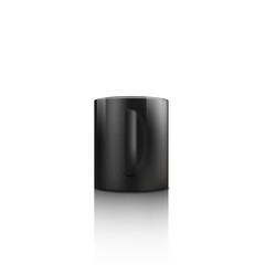 Realistic 3d mockup of a black ceramic mug or cup with handle, front view.