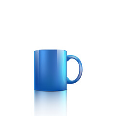 Bright blue cup with glossy realistic surface isolated on white background