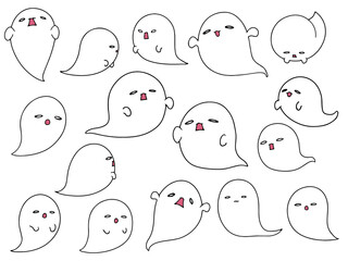 いろんなポーズのおばけのセット素材