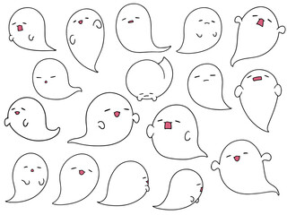 いろんなポーズのおばけのセット素材 © アオフジマキ