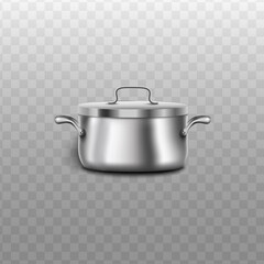 Shiny realistic metal pot isolated on transparent background