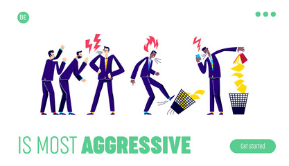 Aggressive people arguing. Landing page design with angry businesspeople characters