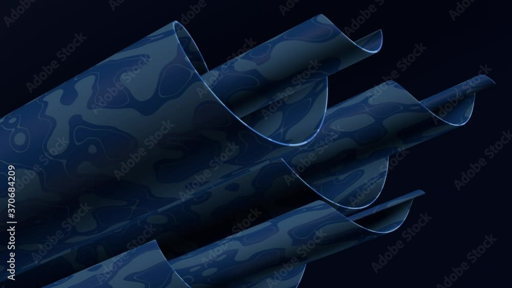 Poster 3d abstract render with twisted geometry. blue color curve shape with texture.