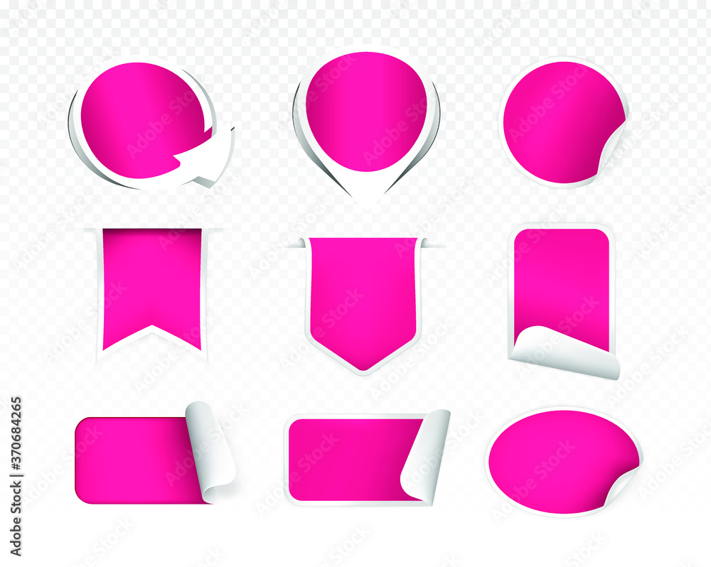 Poster realistic high quality pink labels on transparent background . isolated vector elements