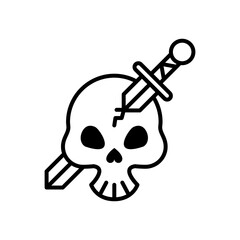 death skull head with sword crossed line style icon