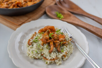 home made Risotto with chanterelle mushrooms and herbs