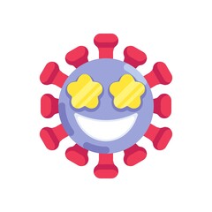 Coronavirus emoticon with star eyes flat icon, vector sign, star-Struck face emoji colorful pictogram isolated on white. Symbol, logo illustration. Flat style design