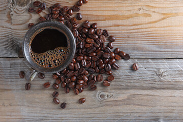 Cup of coffee and beans