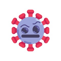 Angry coronavirus emoticon flat icon, vector sign, Virus Face with Raised Eyebrow colorful pictogram isolated on white. Symbol, logo illustration. Flat style design