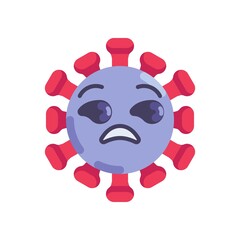 Annoyed Coronavirus emoticon flat icon, vector sign, virus unamused face colorful pictogram isolated on white. Symbol, logo illustration. Flat style design