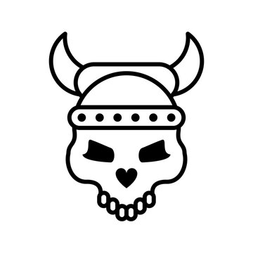 skull head with horned helmet line style icon