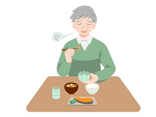 一人さみしく食事をする高齢者のイラスト