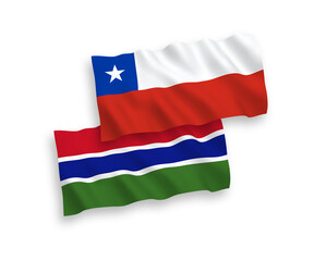 Flags of Republic of Gambia and Chile on a white background
