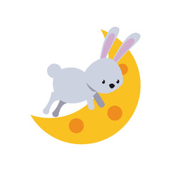 cute rabbit in crescent moon flat style