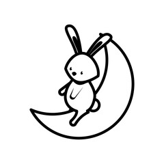 cute rabbit in crescent moon line style icon