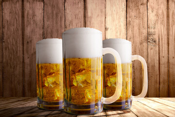 The glass of cold beer on the table