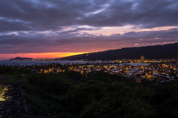 Tropical sunset glow over Honolulu, Hawaii, USA