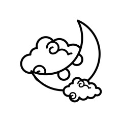 chinese crescent moon with cloud line style icon
