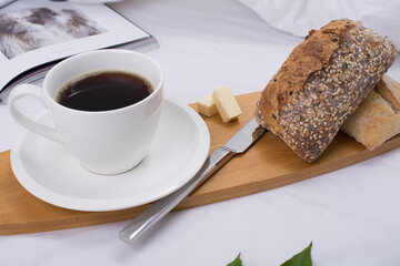 coffee, bread, flatlay, café