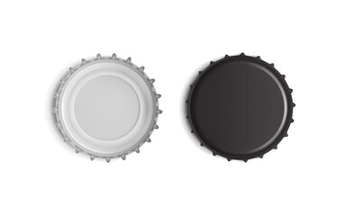 black bottle cap top and bottom view isolated on white background