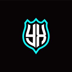 Initial Y X letter with shield style logo template vector