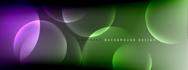 Vector abstract background liquid bubble circles on fluid gradient with shadows and light effects. Shiny design templates for text