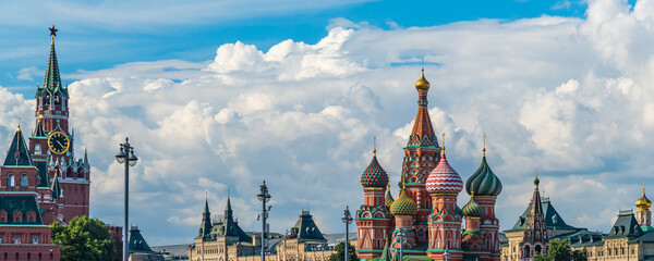 Panorama of St. Basil's Cathedral in Moscow, an old Cathedral near the Moscow Kremlin. Panoramic...