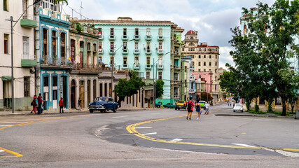 Havana, Cuba. Cars on the vibrant city`s streets.