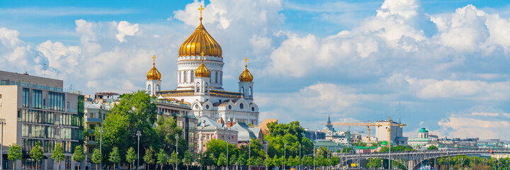 Fototapeta na wymiar Russian Orthodox Cathedral - Panorama of Christ The Savior in Moscow, Russian Federation