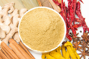 indian spices isolated on white background.
