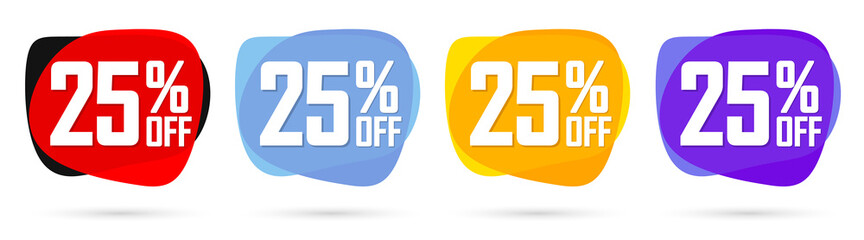 Set Sale 25% off bubble banners, discount tags design template, vector illustration