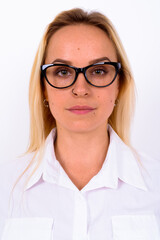 Fototapeta premium Portrait of young beautiful businesswoman with blond hair