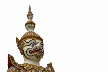 Close-up giant guardian statue in Bangkok Thailand on white background