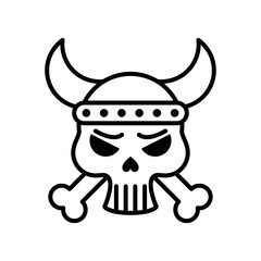 death skull head with bones crossed and horned line style icon