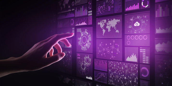 Applications icons on virtual screen, technology, development background concept. - Powered by Adobe