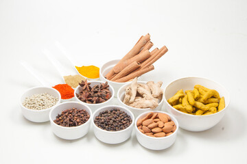indian spices isolated on white background.