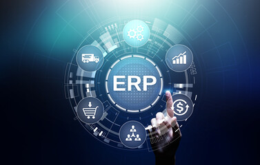 ERP - Enterprise resource planning business and modern technology concept on virtual screen.