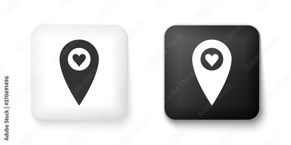 Poster black and white map pointer with heart icon isolated on white background. valentines day. love locat