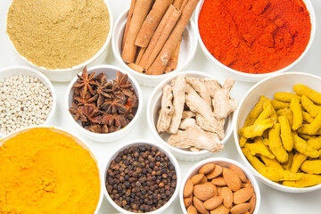 indian spices isolated on white background.